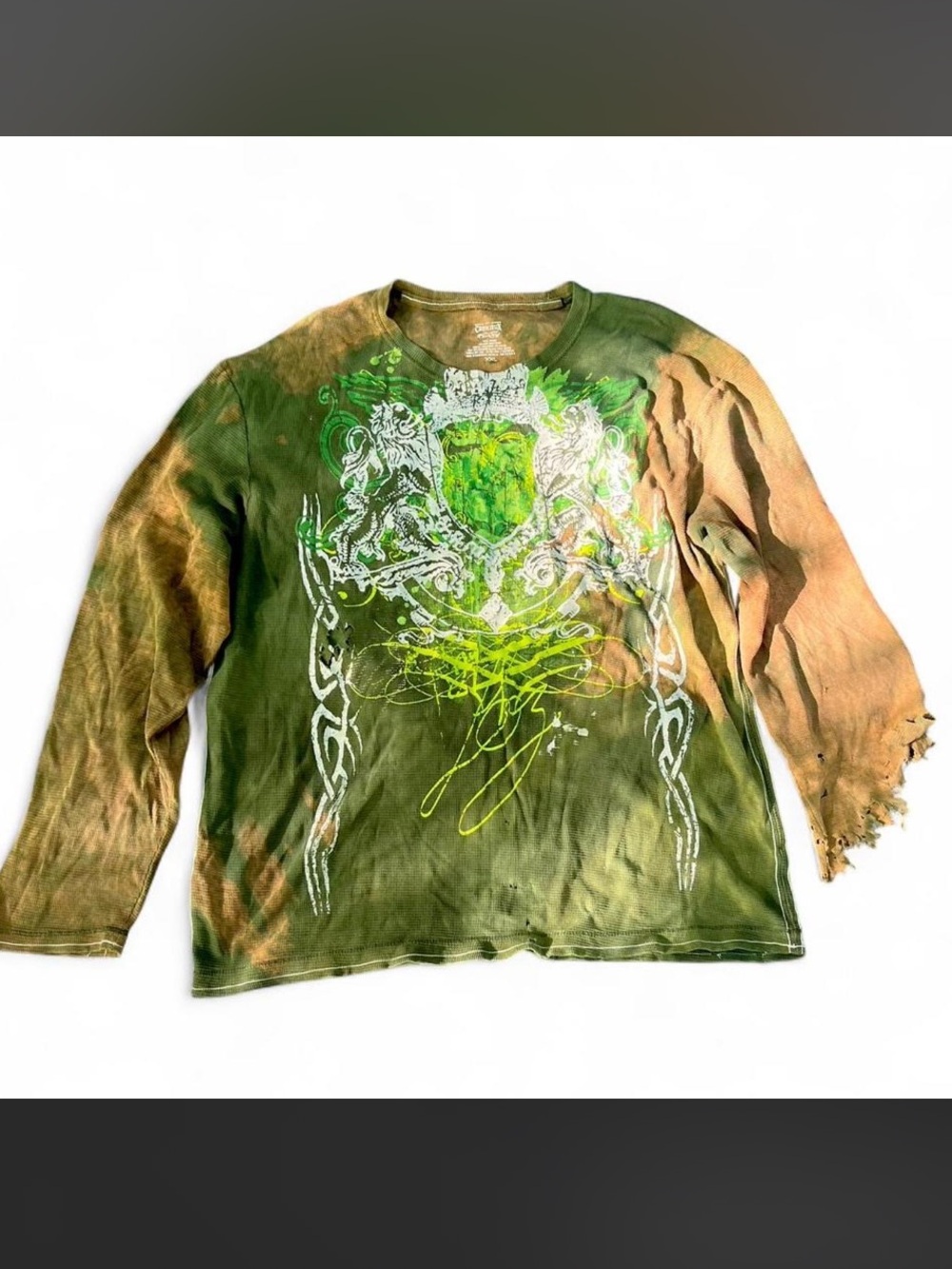 Vintage Cremieux Tribal Thermal Goth Grunge Distressed Cyber Y2K Shirt